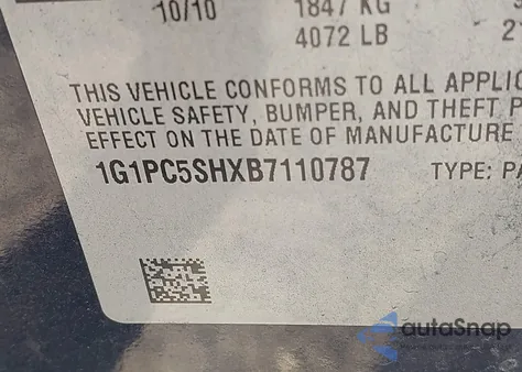 2011 Chevrolet Cruze Ls из США, поврежденный, VIN 1G1PC5SHXB7110787